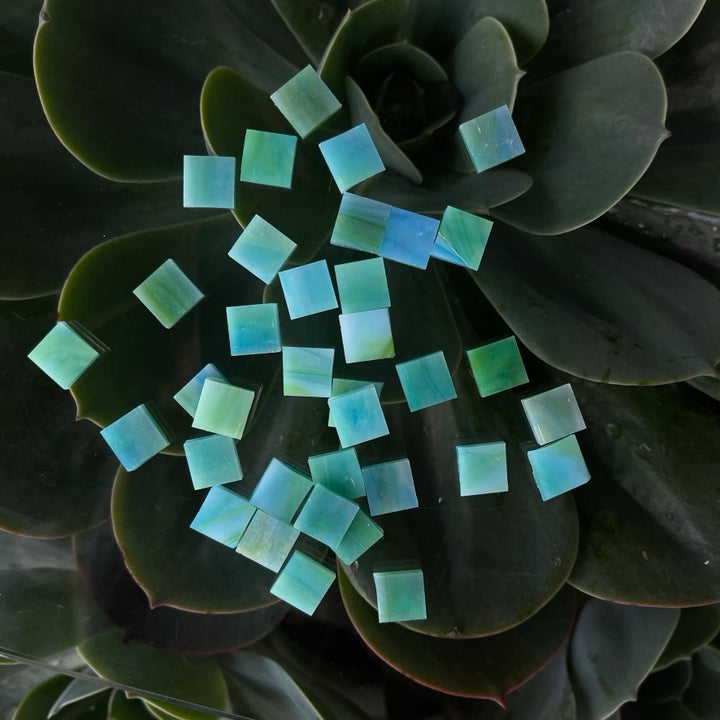 Aquamarine Opal: Hand-cut Stained Glass Mosaic